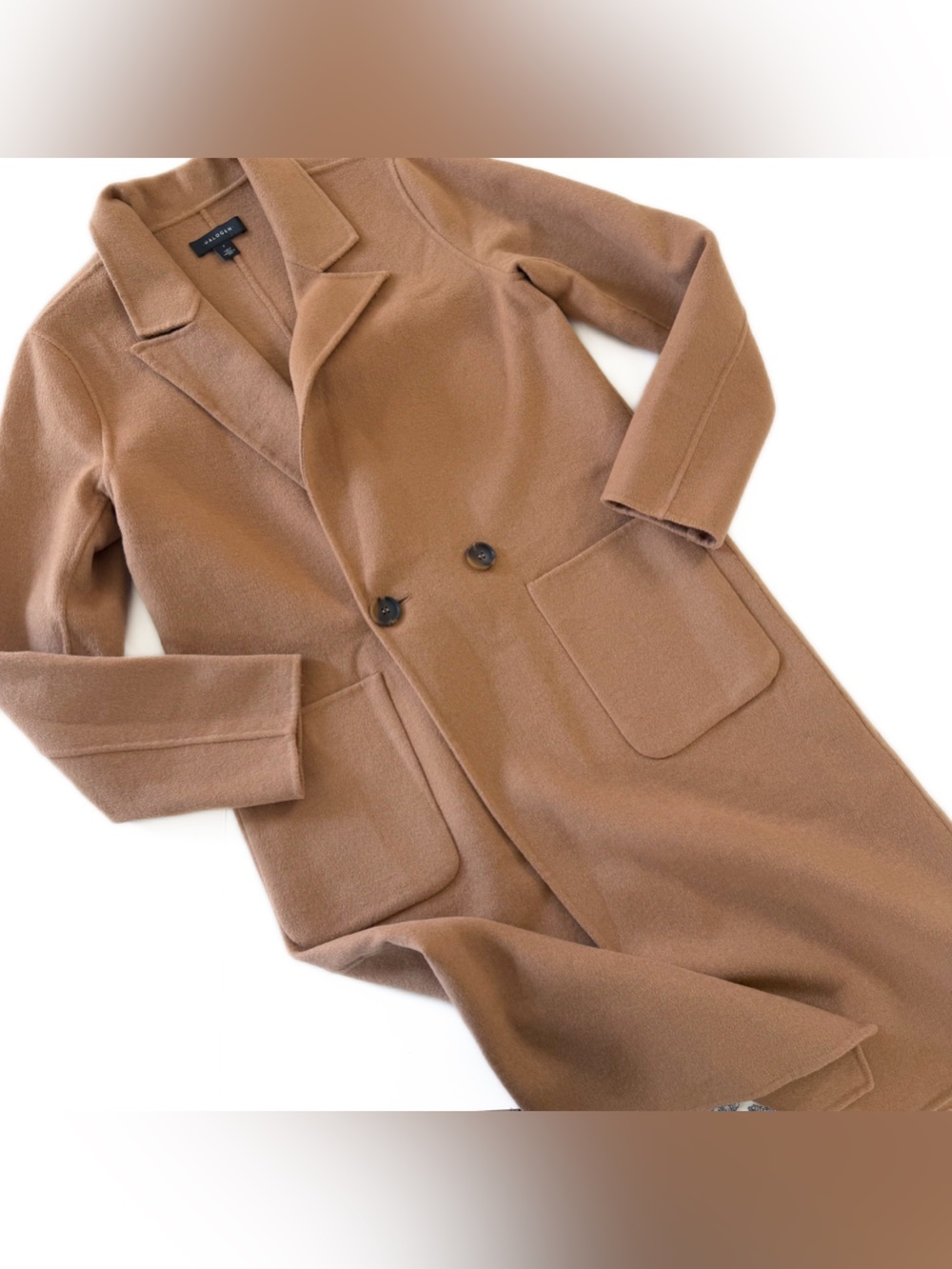 Halogen Coat Womens Small Camel Tan Wool Blend Double Breasted Sweater Knit